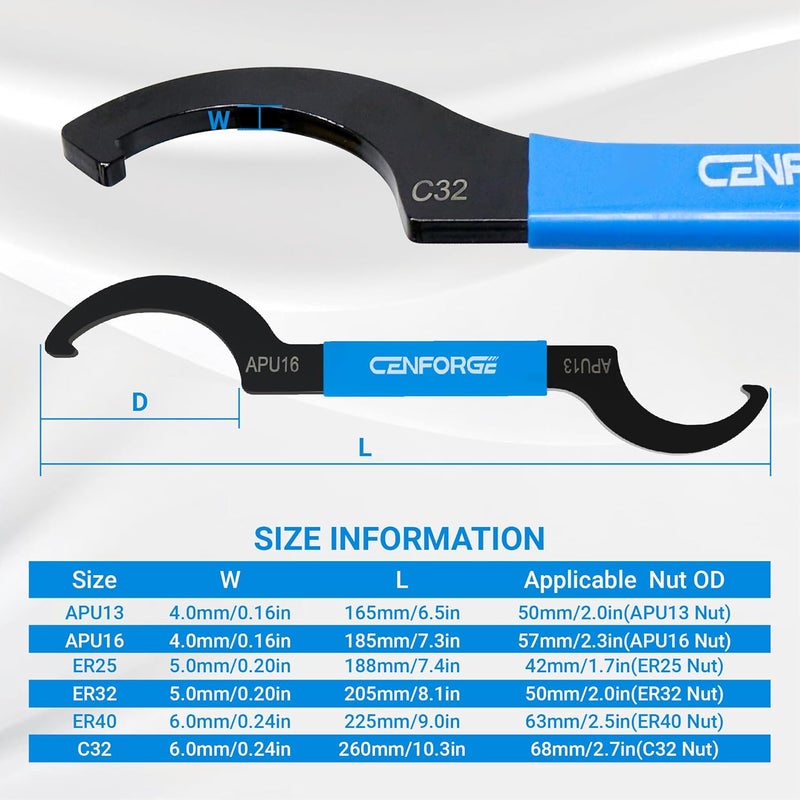 CENFORGE Cenfoge Double-ended Coilover Adjustment Spanner Wrench Set, 3-PC. Tool Kit for Suspension System and Shock Adjustments, Fit Coilovers Shocks with Nut OD APU13, APU16, ER25, ER32, ER40, C32 - Image 2
